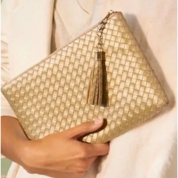 Virginia Wolf Handbags - Virginia Wolf Mimi Woven Clutch Metallic Gold NWT